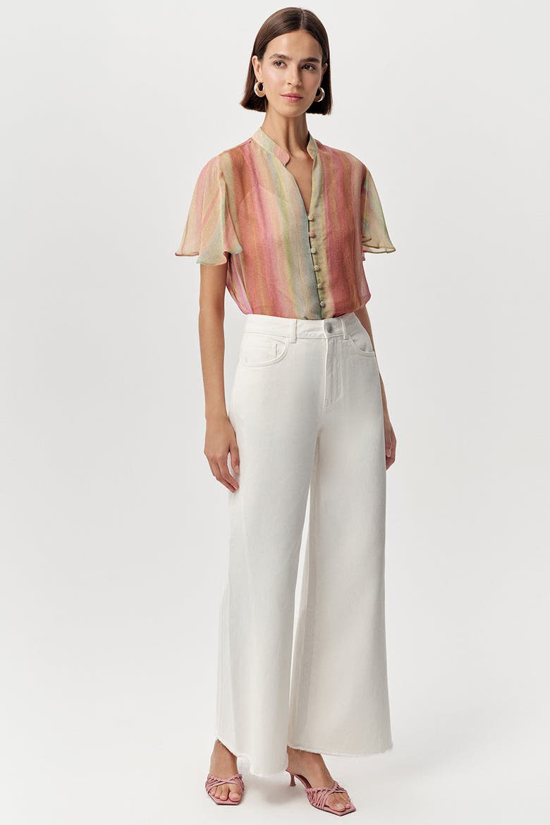 Savanah High Waist Wide Leg Denim Trousers, Alternate, color, Bone