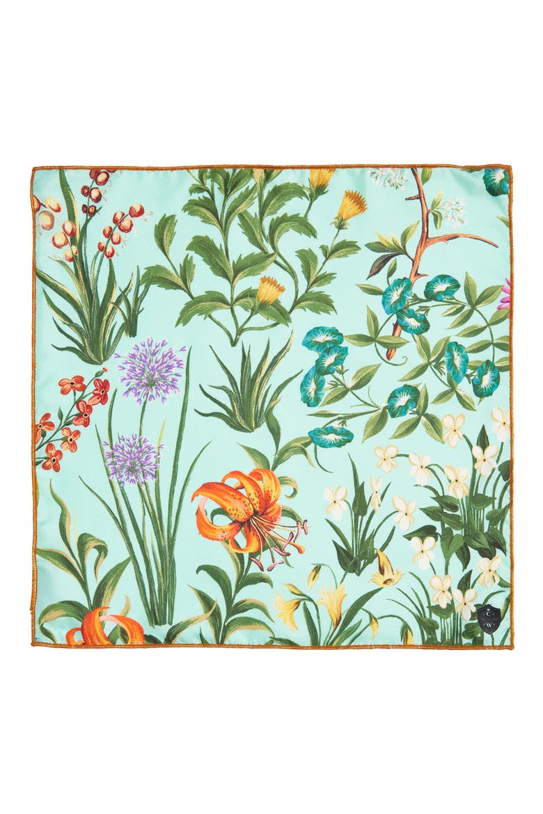 Teal & Olive Floral Silk Pocket Square, Alternate, color, TEAL