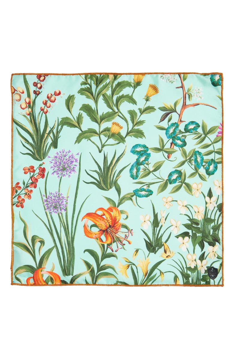 CLIFTON WILSON Teal & Olive Floral Silk Pocket Square, Alternate, color, Teal