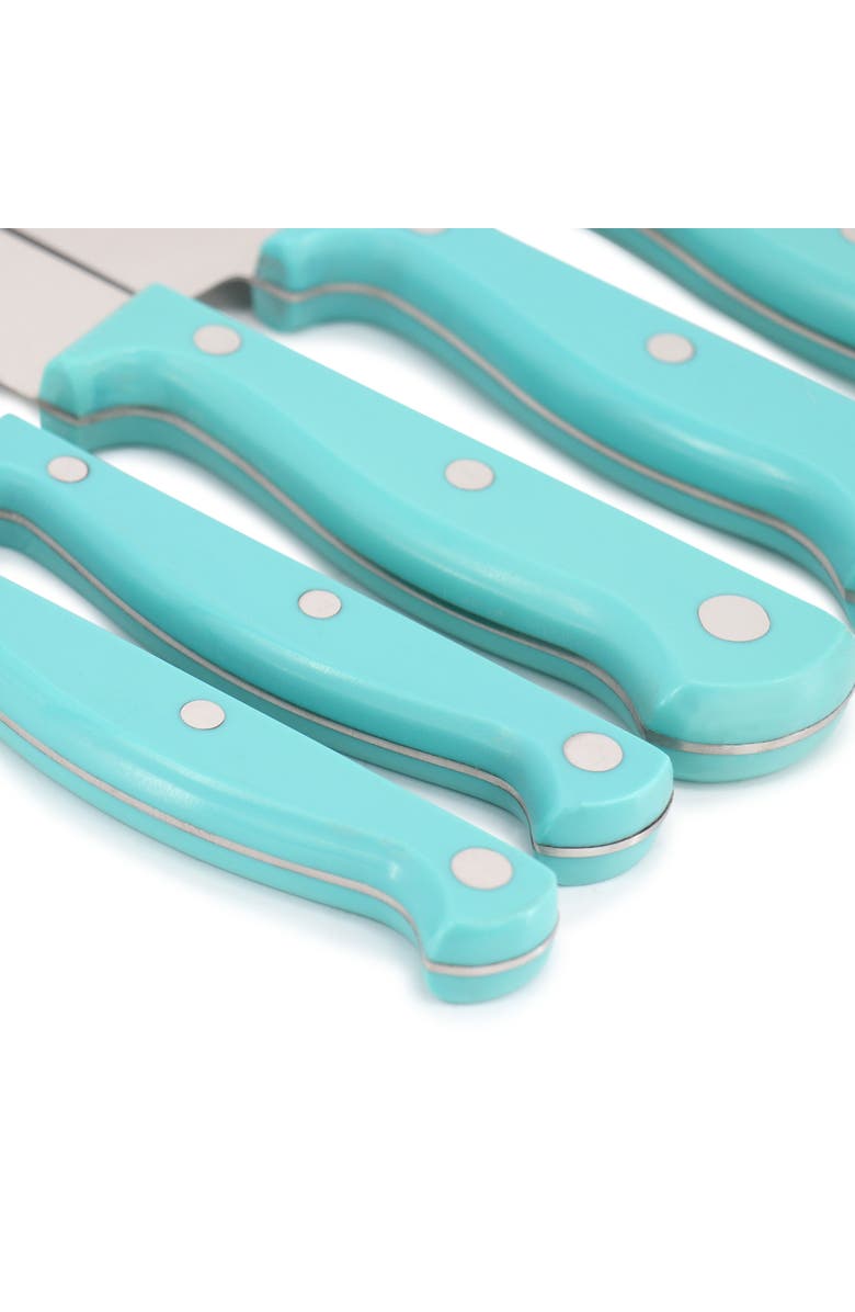 Martha Stewart Everyday Keswick 7 Piece Stainless Steel Cutlery and Wood Block Set, Alternate, color, Teal