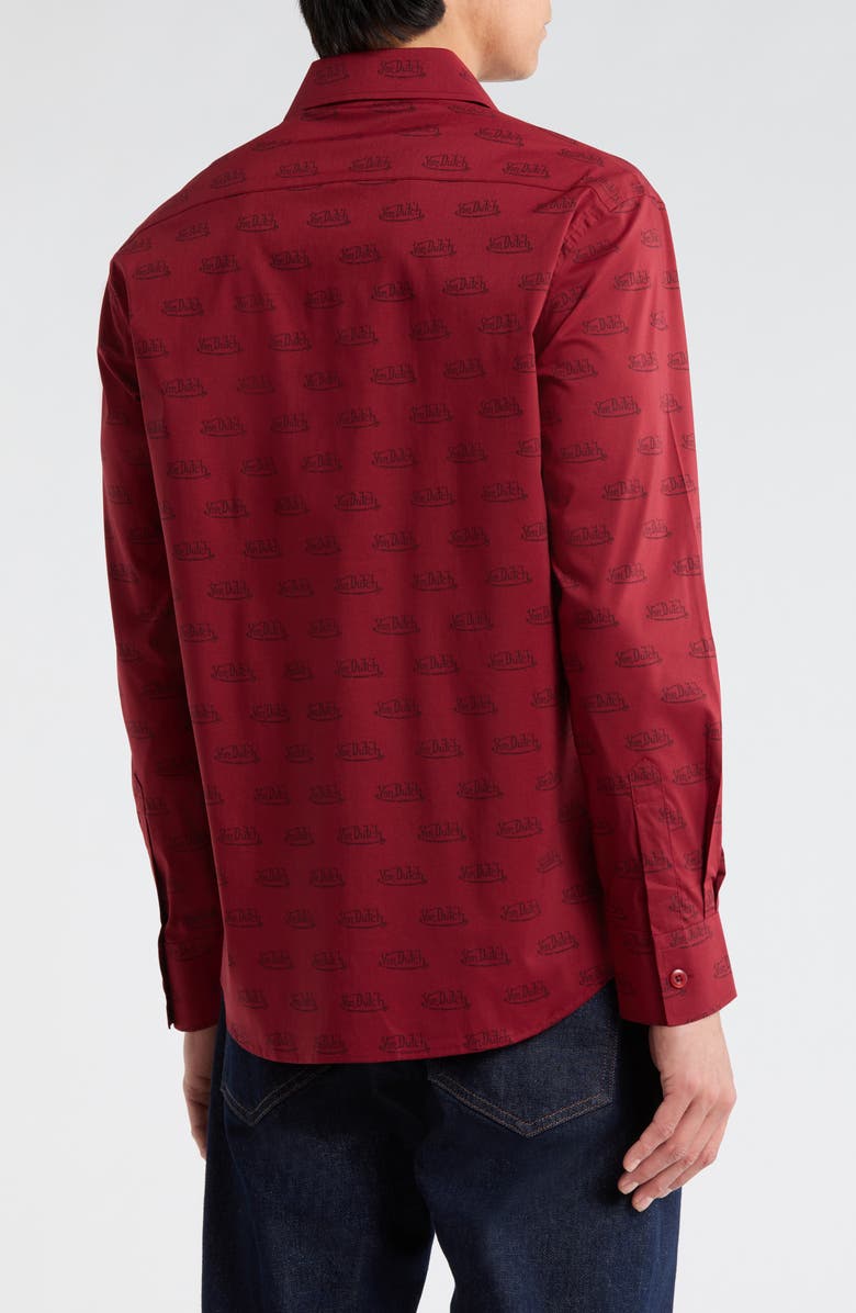 Von Dutch Logo Print Button-Up Shirt, Alternate, color, Wine Burgundy