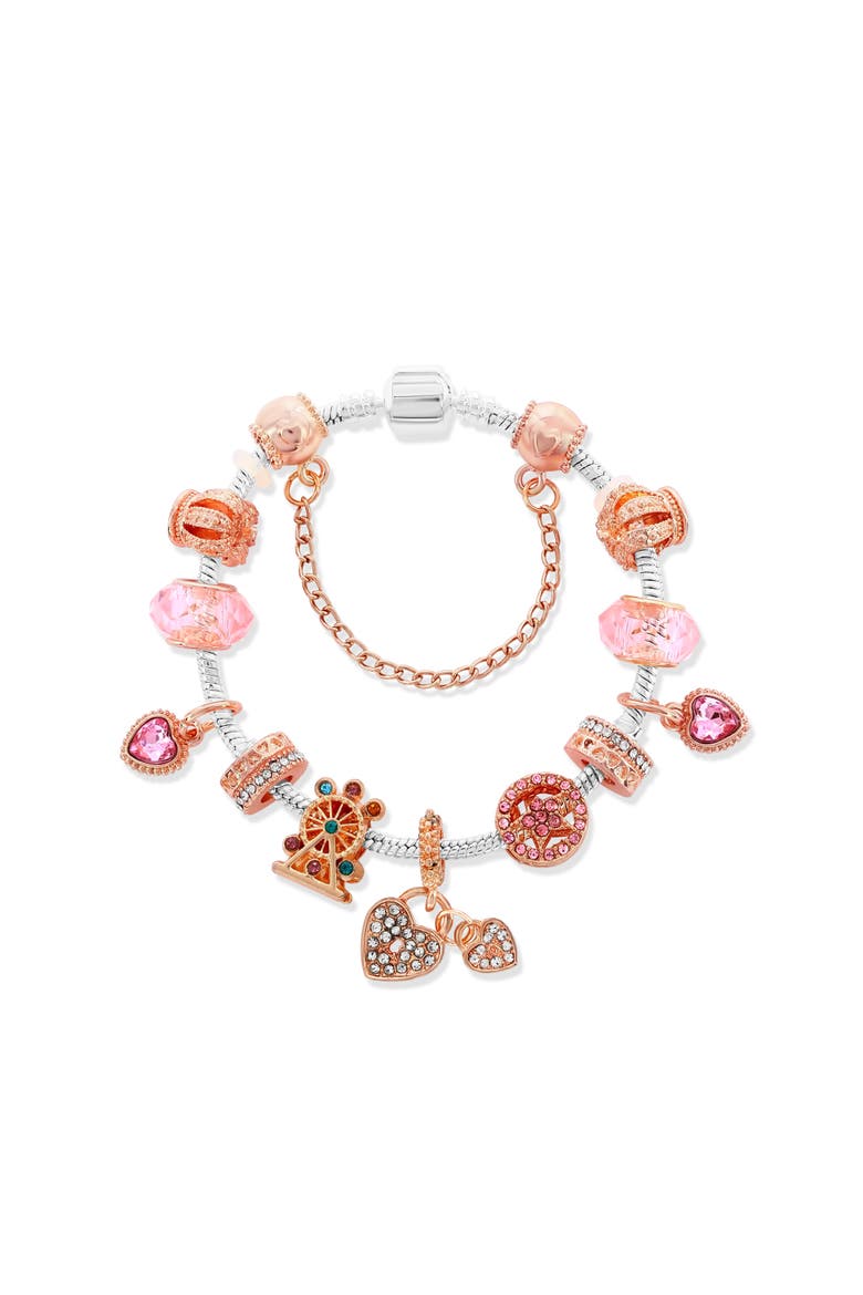 Two Tone Heart Locket Charm Bracelet, Main, color, Rose
