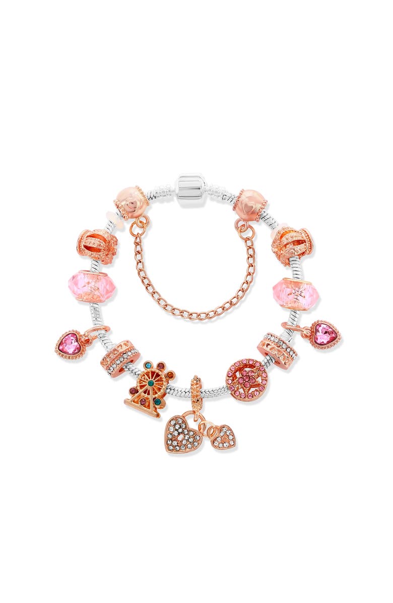 Donatello Gian Two Tone Heart Locket Charm Bracelet, Main, color, Rose