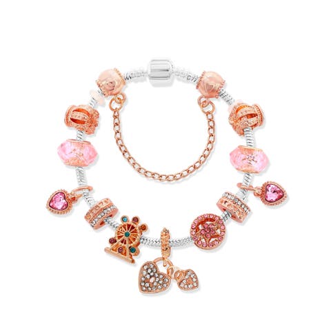 Two Tone Heart Locket Charm Bracelet