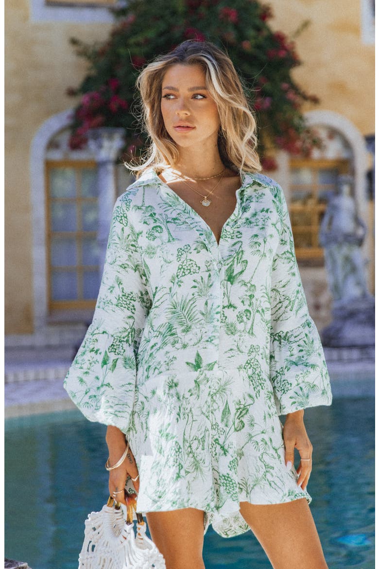 Elsa Floral Print Long Sleeve Romper, Alternate, color, GREEN