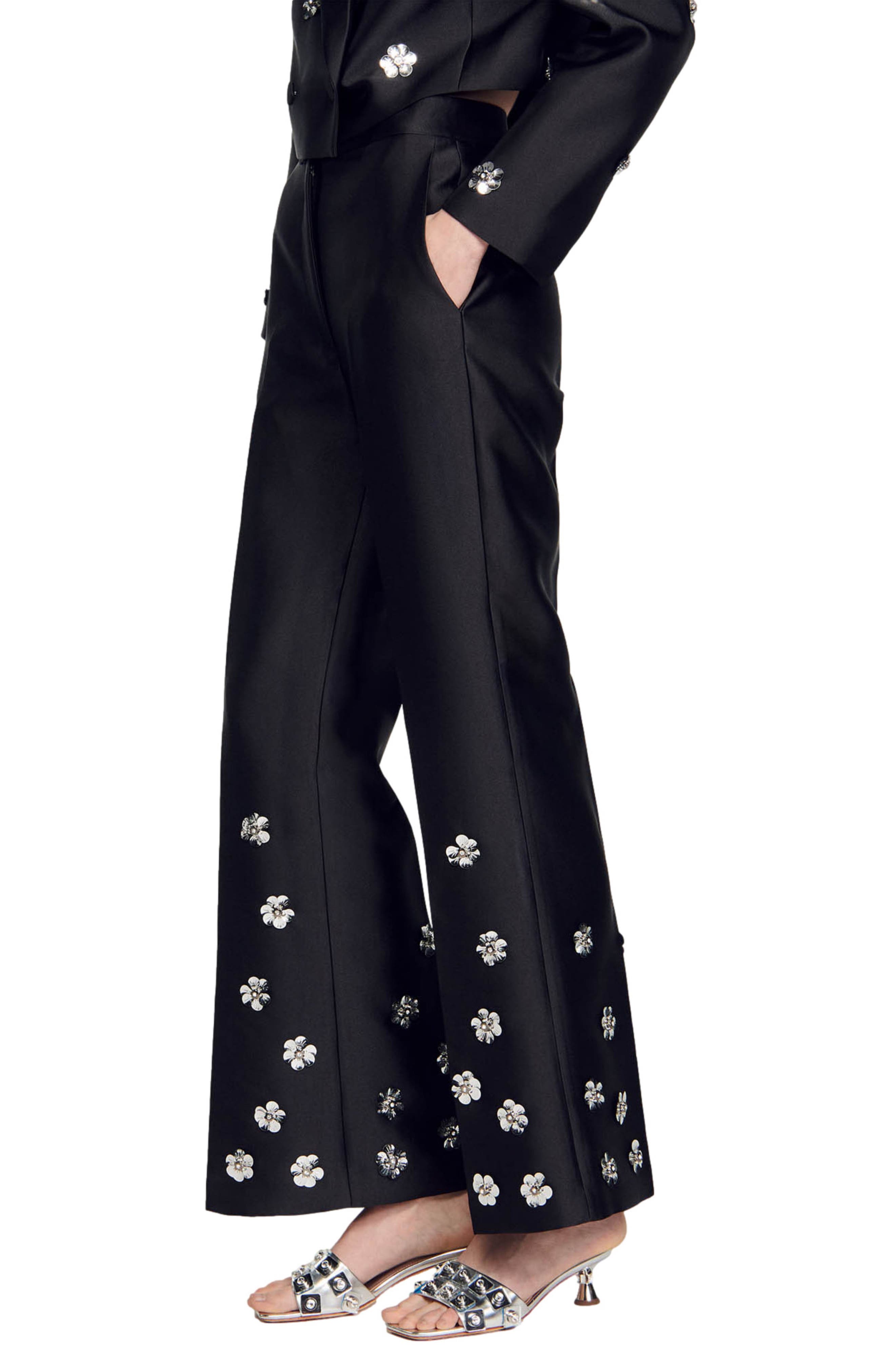 SANDRO Flow Floral Flare Leg Pants (Women) | Nordstrom