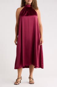 Renee C Satin Tie Neck Midi Dress