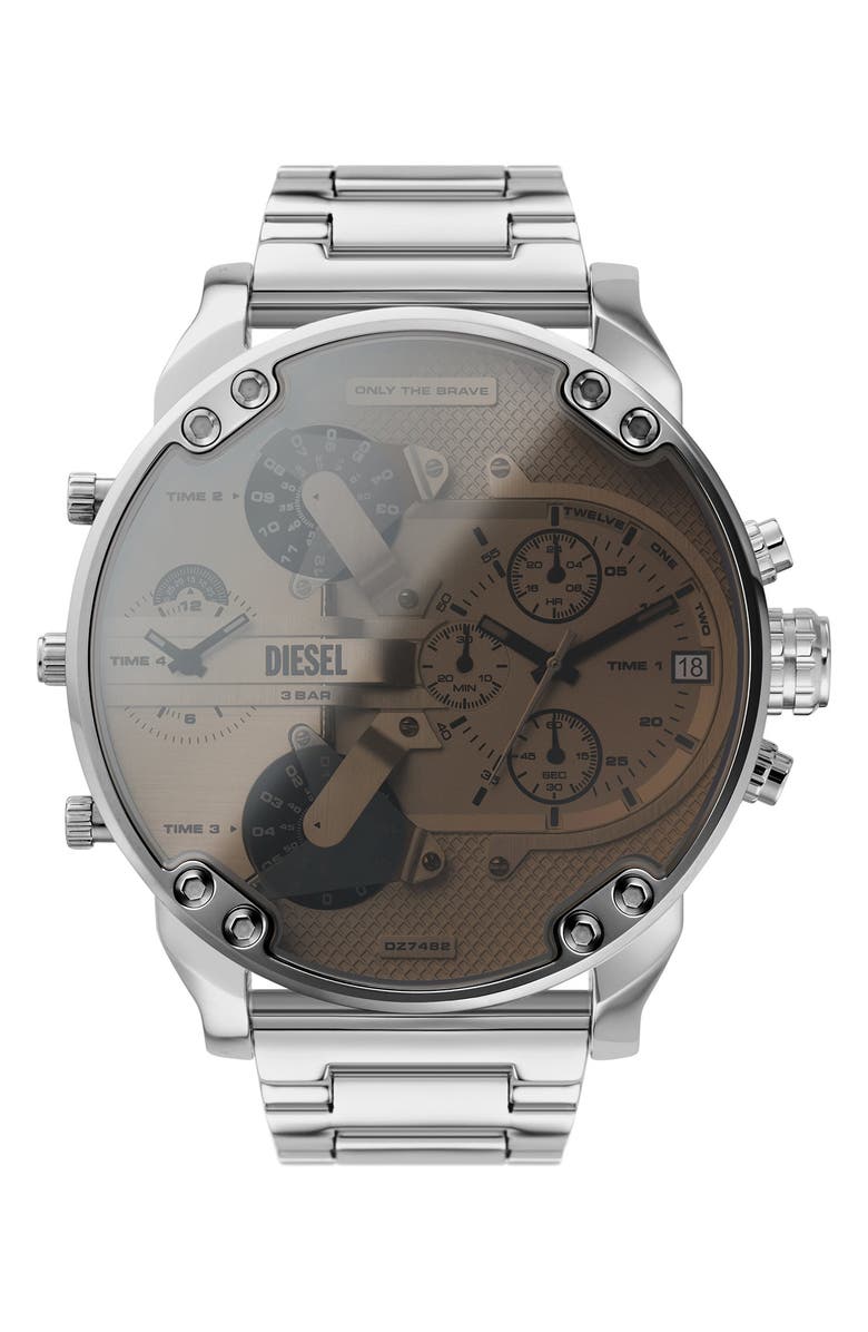 DIESEL<sup>®</sup> Mr. Daddy 2.0 Chronograph Quartz Bracelet Watch, 57mm, Main, color, Silver