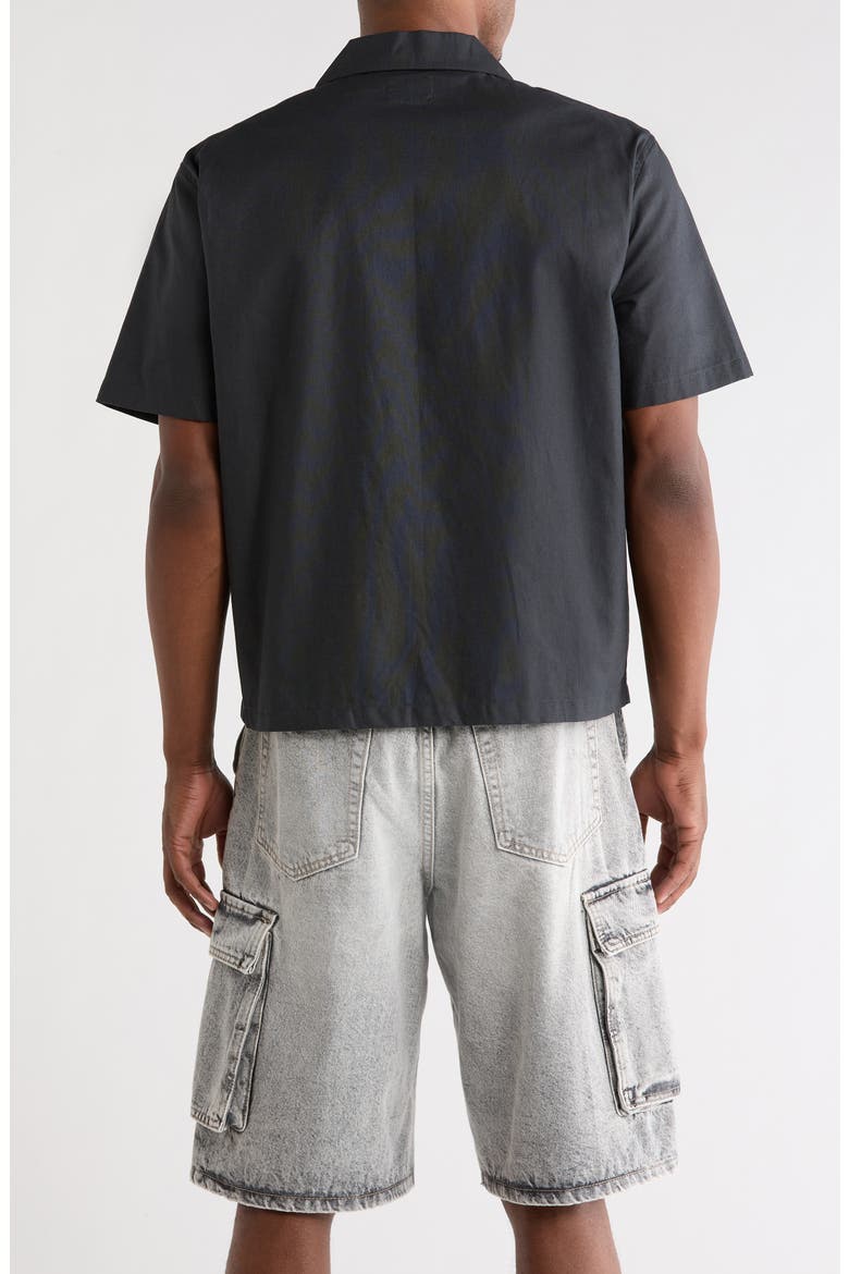 Elai Solid Cotton & Linen Camp Shirt, Alternate, color, BLACK