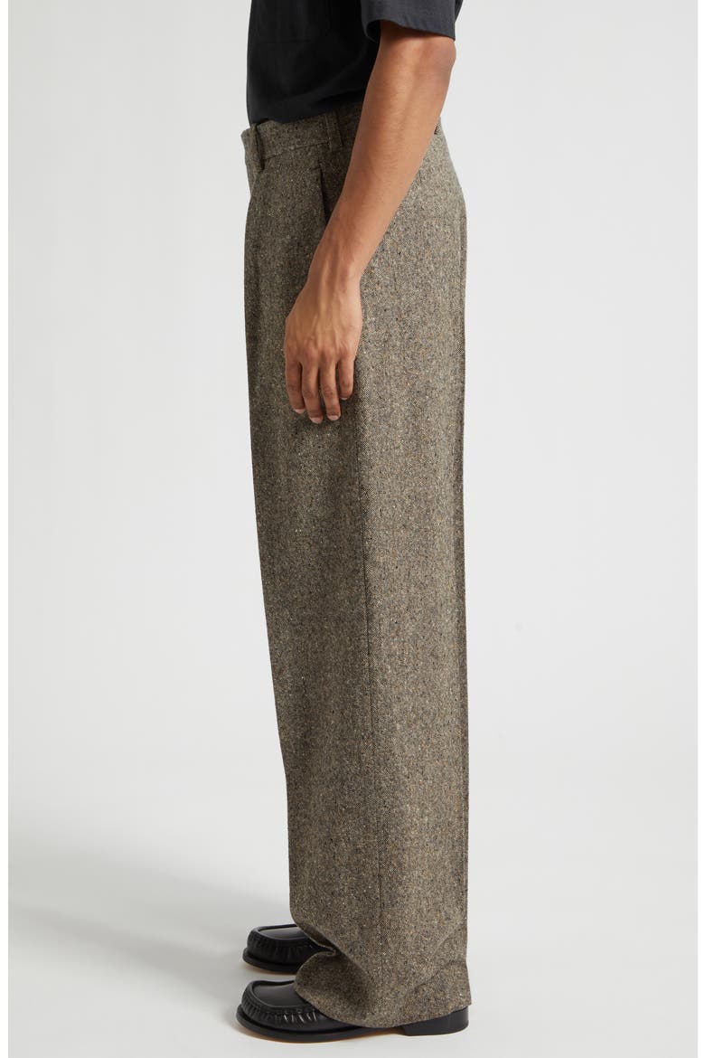 Pleated Straight Leg Wool Donegal Tweed Trousers, Alternate, color, BLACK/ BEIGE