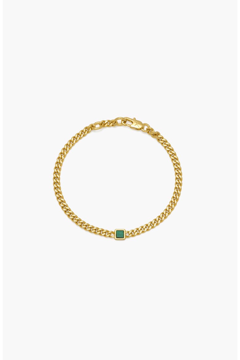 Pea Malachite Stone Curb Chain Bracelet in Gold, Main, color, Gold
