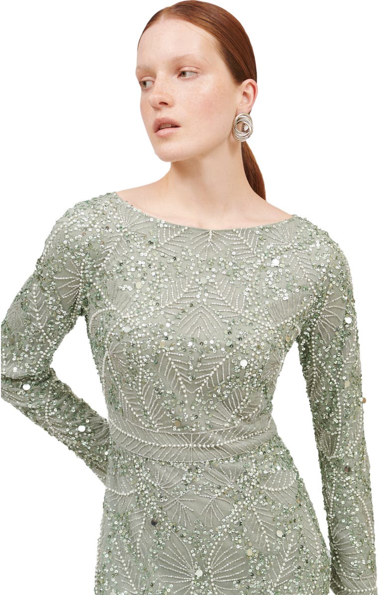 MARYISA Occasion Modest Embellished Sequin Beaded A Line Evening Gown, Alternate, color,