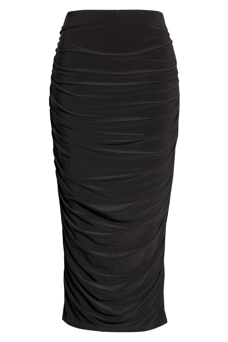 Ruched Knit Midi Skirt, Alternate, color, BLACK