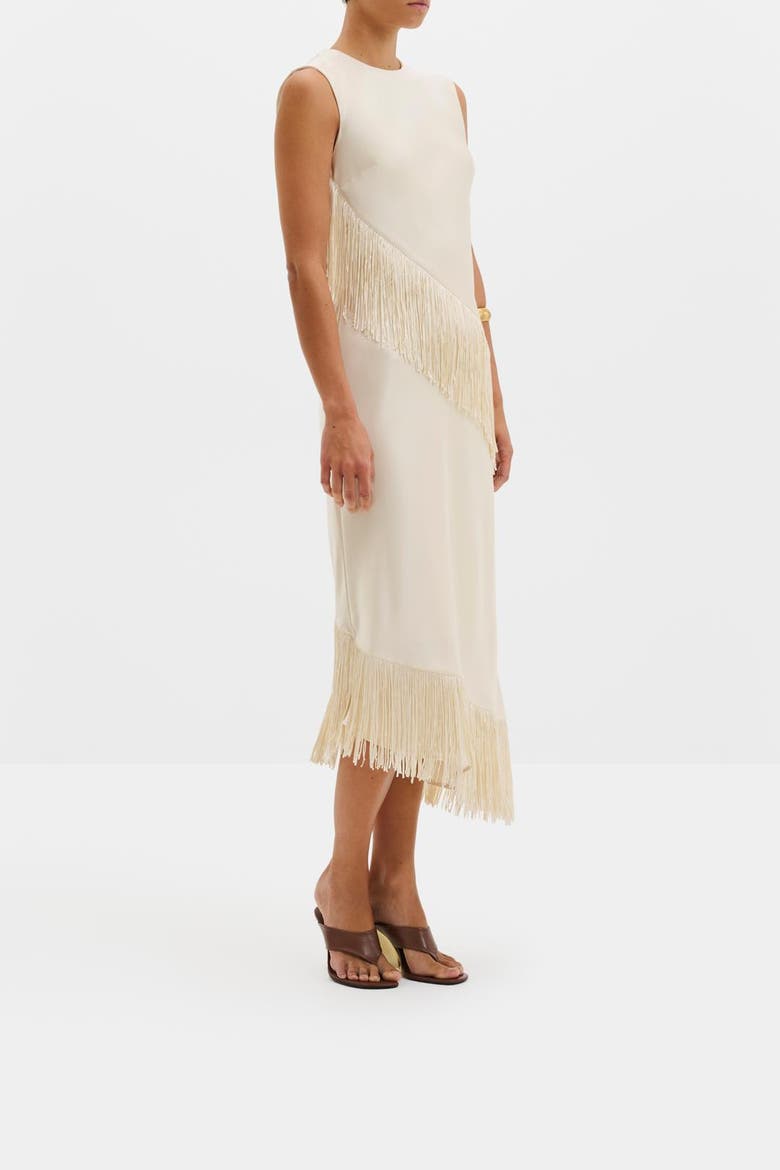 Lovis Fringe Detailed Midi Dress, Alternate, color, Pearl