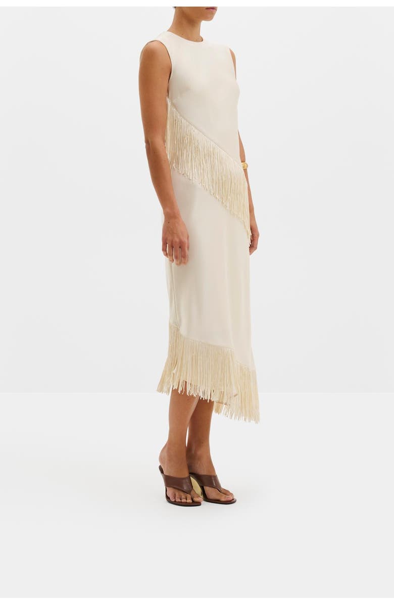 Malina Lovis Fringe Detailed Midi Dress, Alternate, color, Pearl