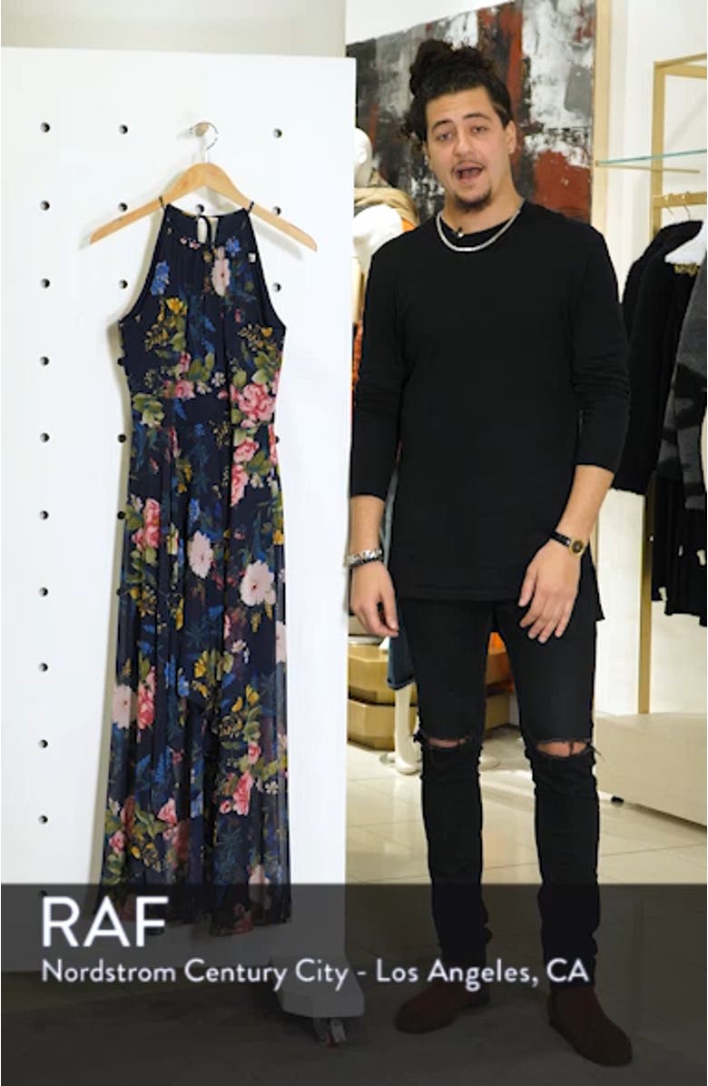 Floral Print Chiffon High/Low Halter Midi Dress, sales video thumbnail