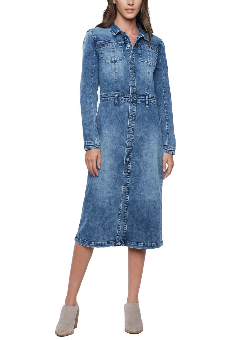 Millie Long Sleeve Denim Shirtdress, Main, color, BLUE RAIN DARK
