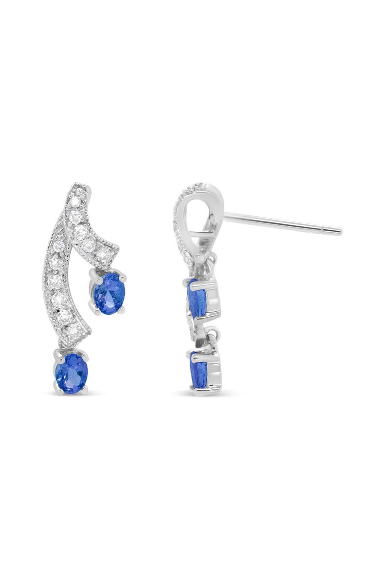 14K White Gold Oval Shaped Natural Blue Diamond Double Drop Stud Earrings, Alternate, color, White