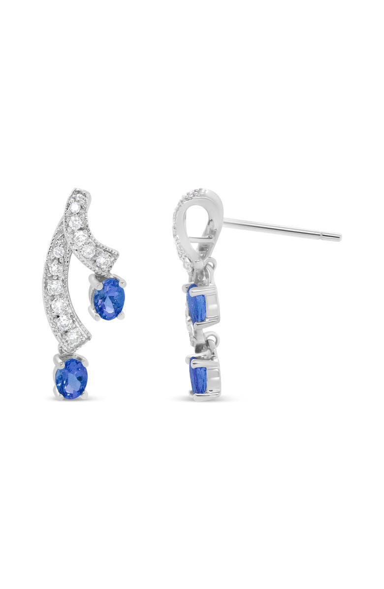 Haus of Brilliance 14K White Gold Oval Shaped Natural Blue Diamond Double Drop Stud Earrings, Alternate, color, White