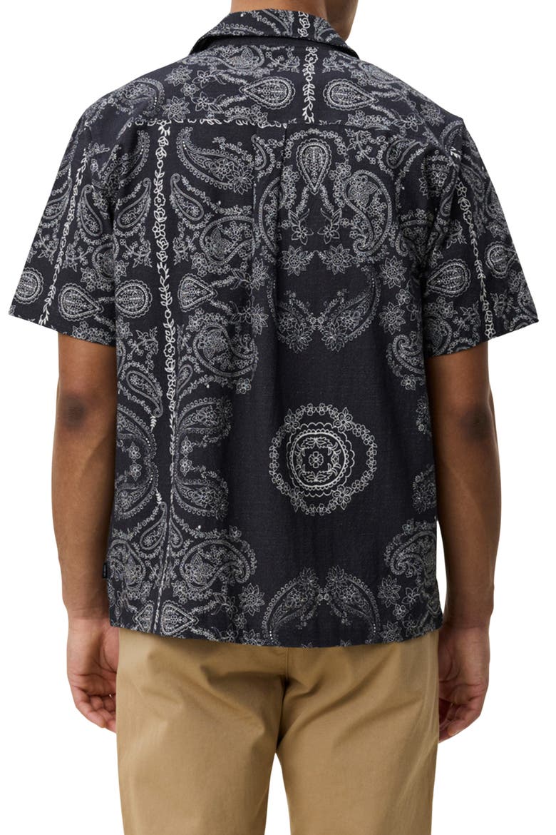 Paisley Print Organic Cotton Camp Shirt, Alternate, color, TAP SHOE BLACK