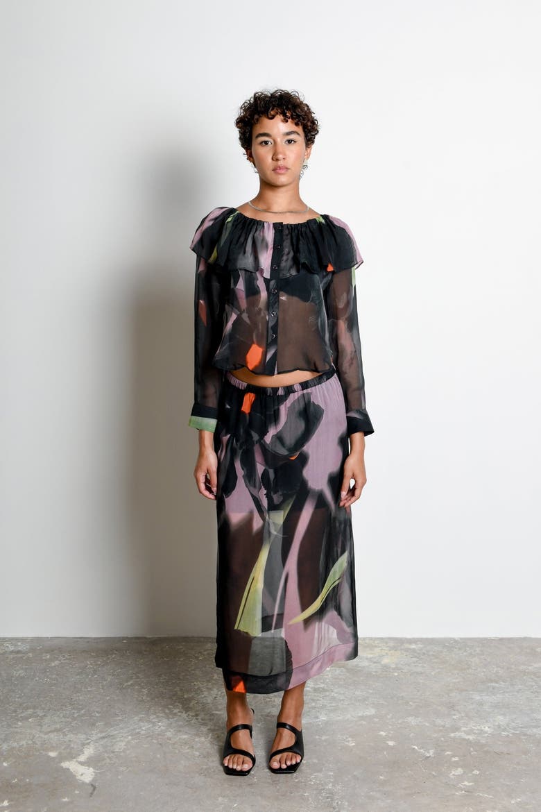 Mora Sheer Organza Midi Skirt, Alternate, color, Shadow Iris