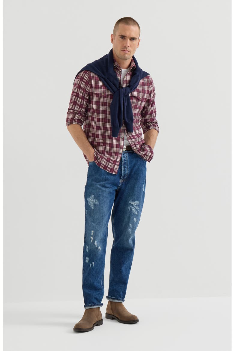 Cotton and lyocell tartan flannel western shirt, Alternate, color, Blueberry