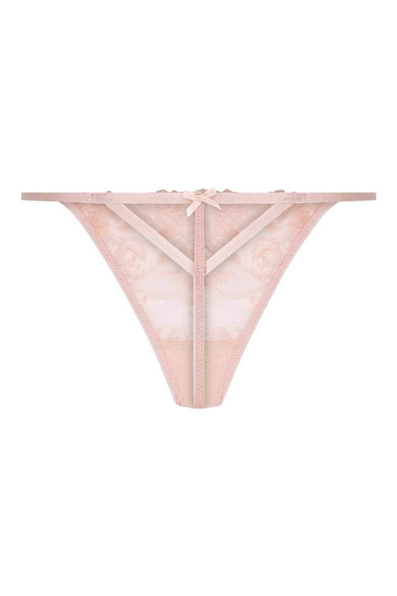 Hollie Embroidered Mesh G-String Thong, Alternate, color, ROSE SMOKE