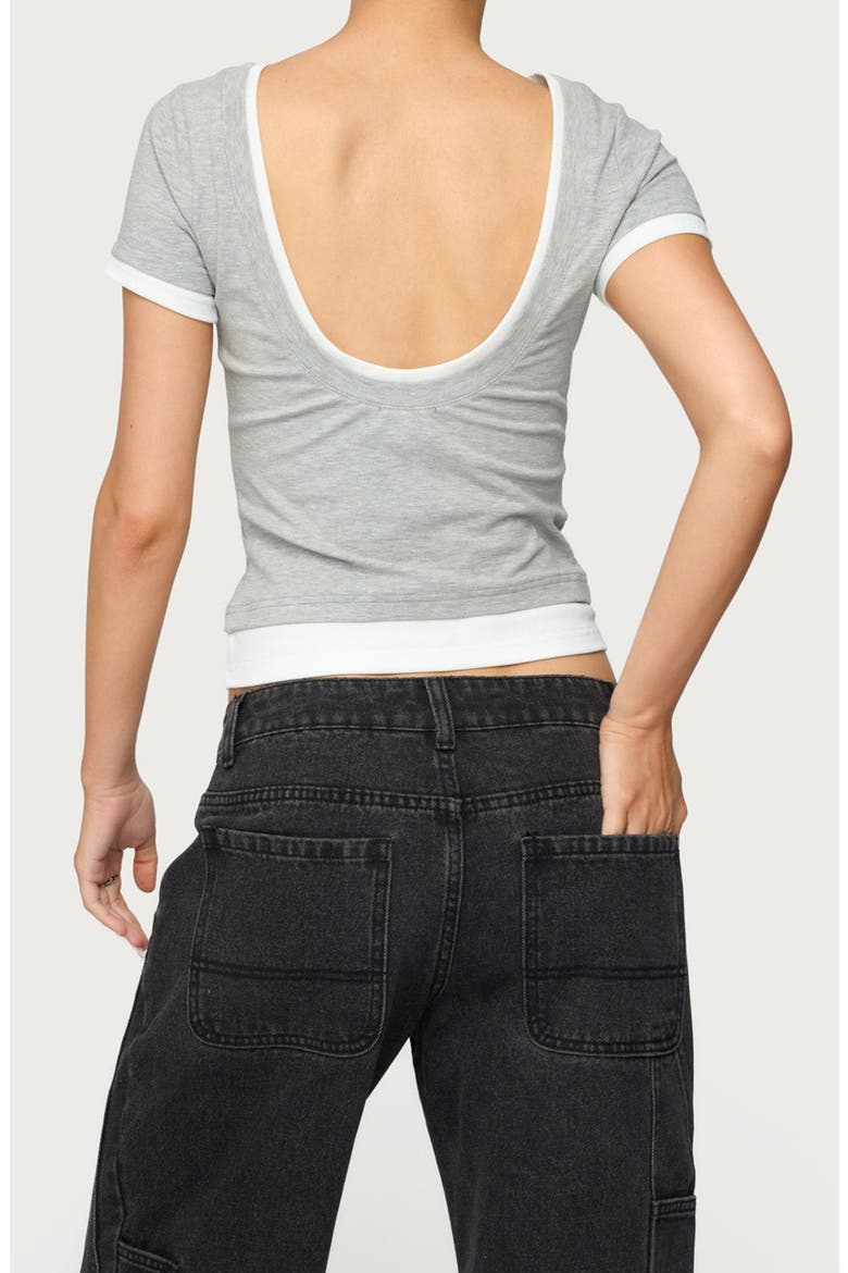 Julietta Layered Scoop Back T-Shirt, Alternate, color, GRAY-MELANGE