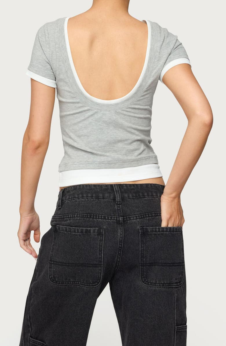 EDIKTED Julietta Layered Scoop Back T-Shirt, Alternate, color, Gray-Melange
