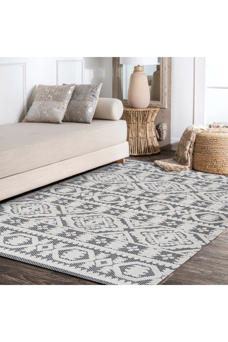 Citta High-Low Pile Mediterranean Tile Indoor/Outdoor Area Rug, Alternate, color, White/Black