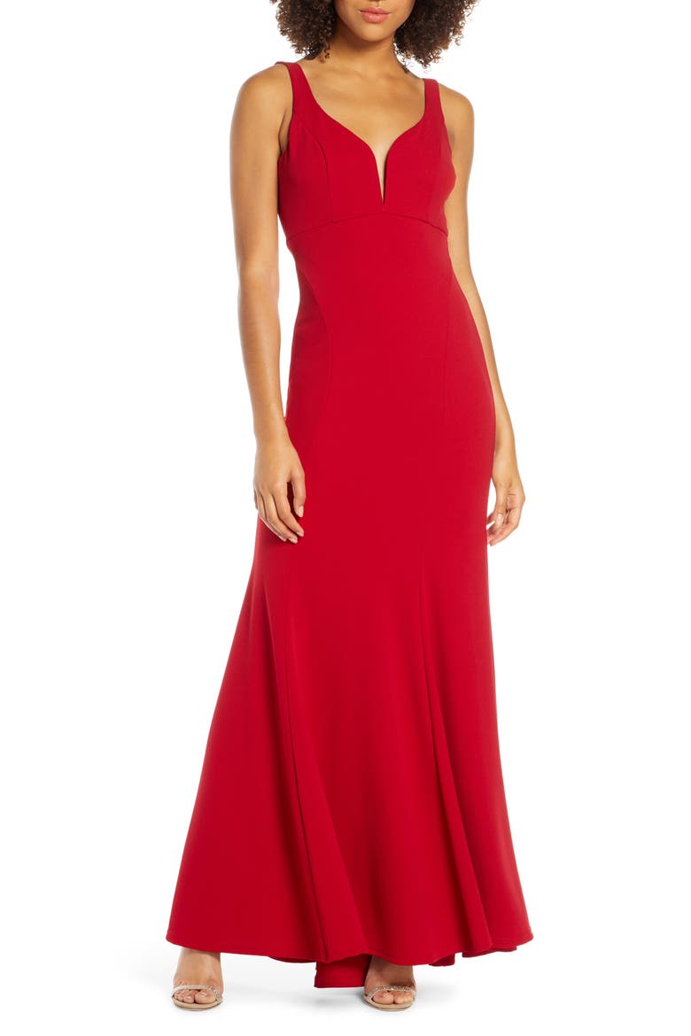Aperitif Crepe Mermaid Gown, Main, color, DARK RED