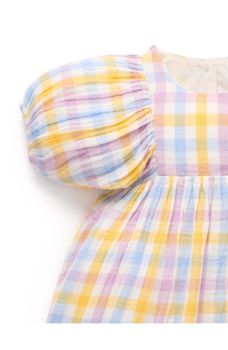 Purebaby Gathered Dress, Alternate, color, Lila Check