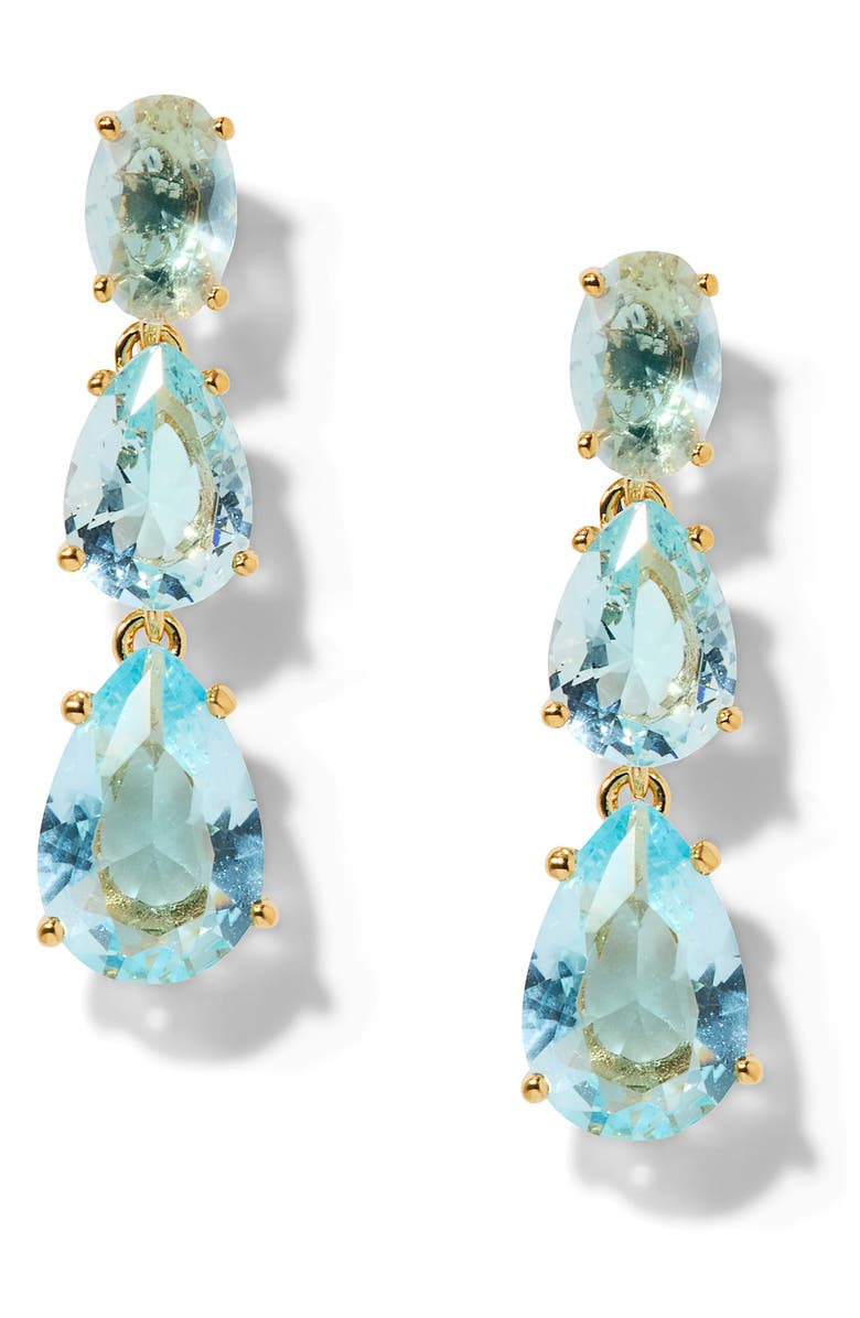Nadri Aqua Crystal Triple Drop Earrings, Main, color, 