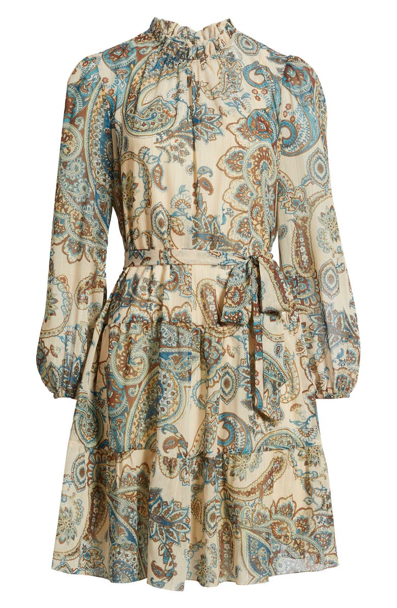 Julia Jordan Long Sleeve Babydoll Dress, Alternate, color, Tan Multi