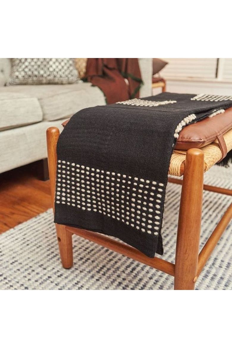 Walnut Black Yak With Hand Knotted Merino Stripes Handloom Throw, Alternate, color, Black/Walnut