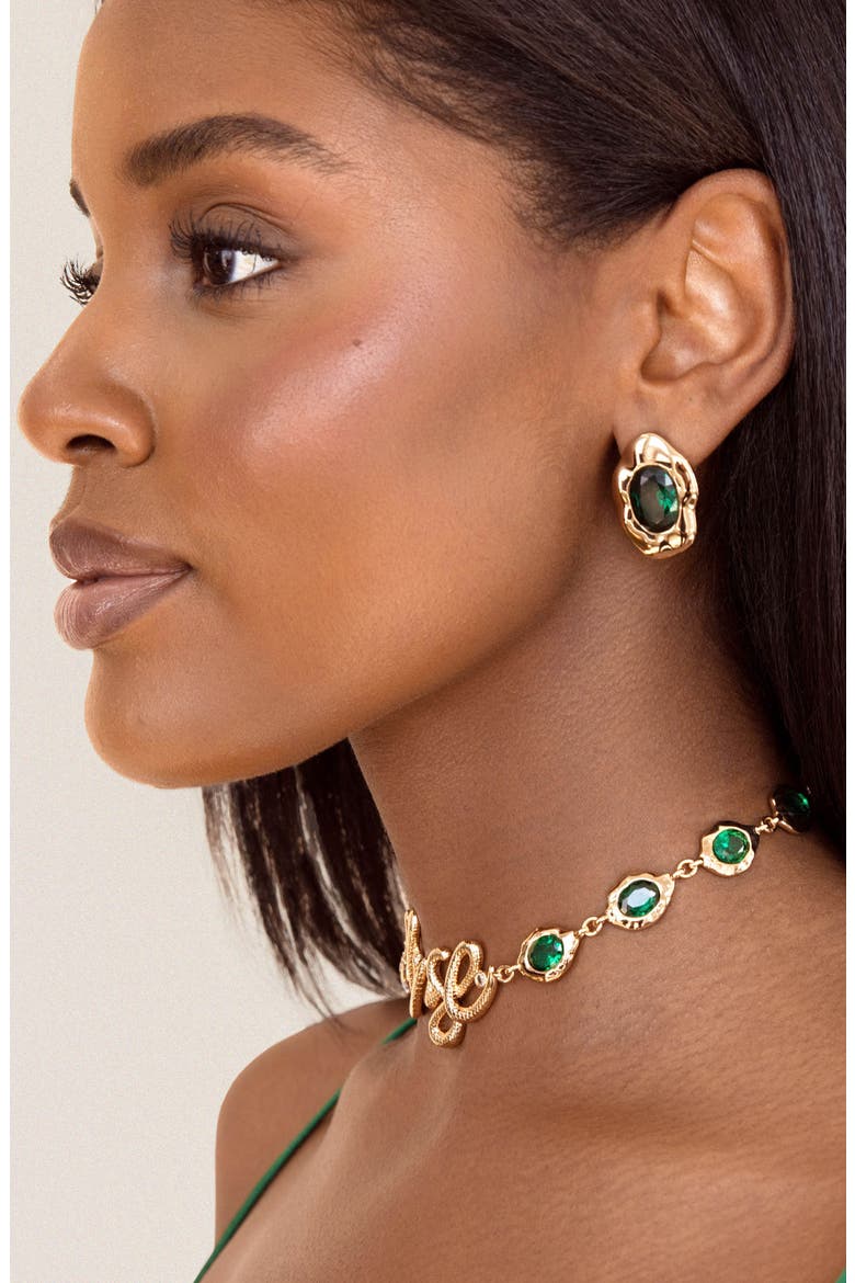 Molten Glow Crystal Stud Earrings, Alternate, color, GREEN