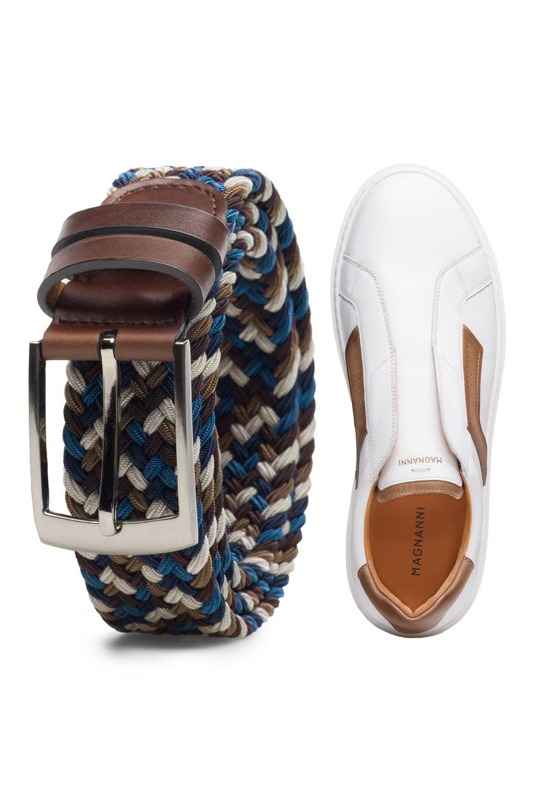 Nadal Woven Stretch Belt, Alternate, color, MID BROWN/ NAVY