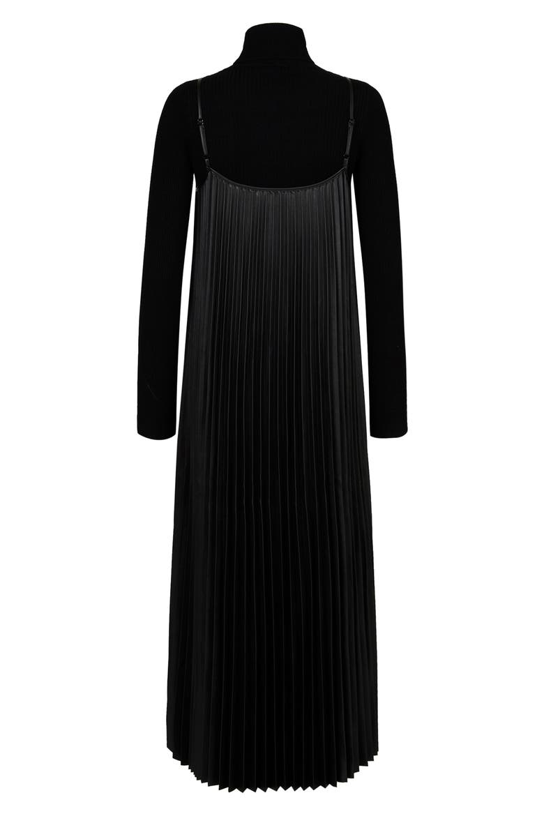 Alexis Two-Piece Faux Leather Pleated Dress & Bodysuit, Alternate, color, BLACK