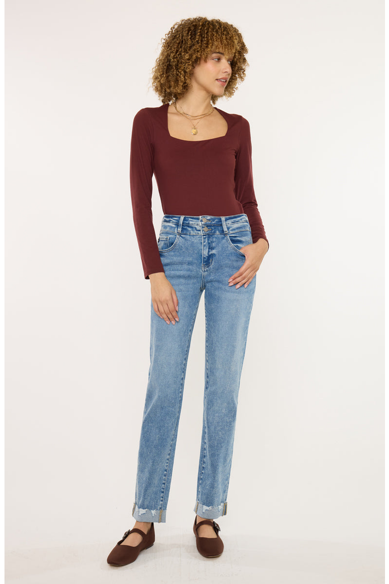 Kianna Essentials High Rise Slim Straight Leg Jeans, Alternate, color, Medium Wash