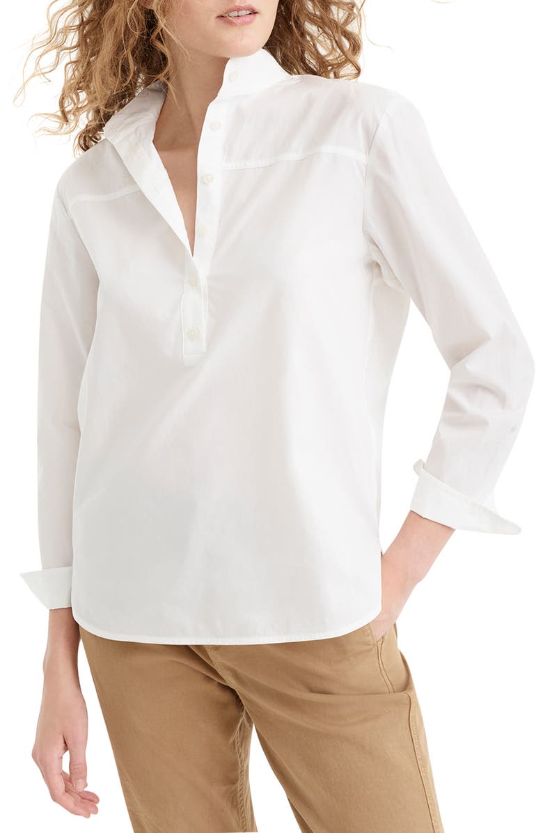 J.Crew Band Collar Popover Cotton Poplin Tunic Top, Main, color,