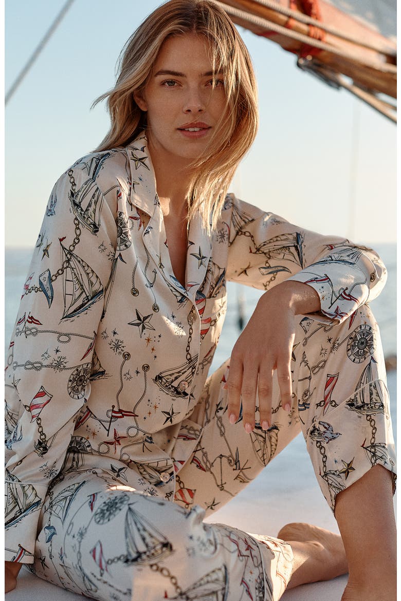 Silk Pajama Set, Alternate, color, BEIGE