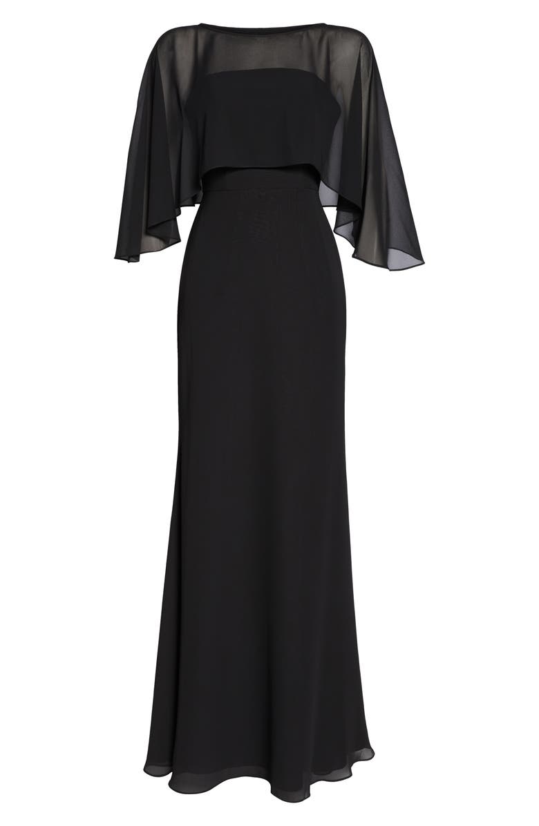 Hayley Paige Occasions Strapless Chiffon Evening Dress with Cape, Alternate, color, 