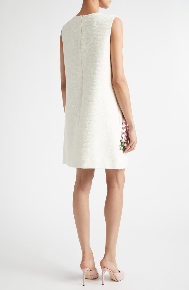 Oscar de la Renta Floral Embroidered Tweed Dress, Alternate, color, Ivory
