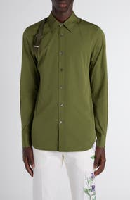 McQueen Logo Tape Harness Stretch Cotton Button-Up Shirt