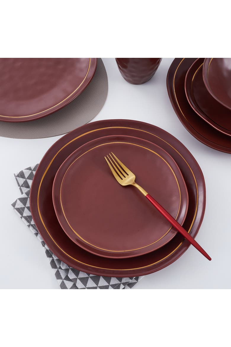 Clara Porcelain 32-Piece Dinnerware Set, Alternate, color, Burgundy