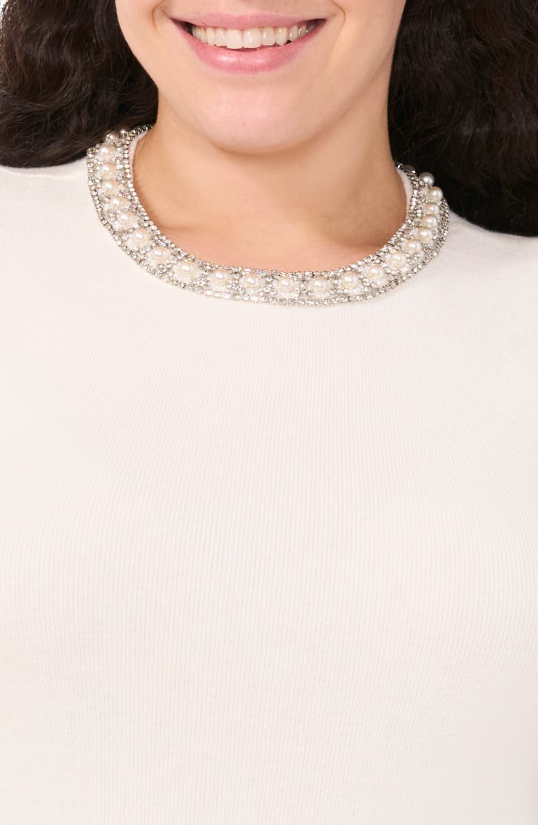 CeCe Faux Pearl & Rhinestone Detail Sweater Tank, Alternate, color, Antique White