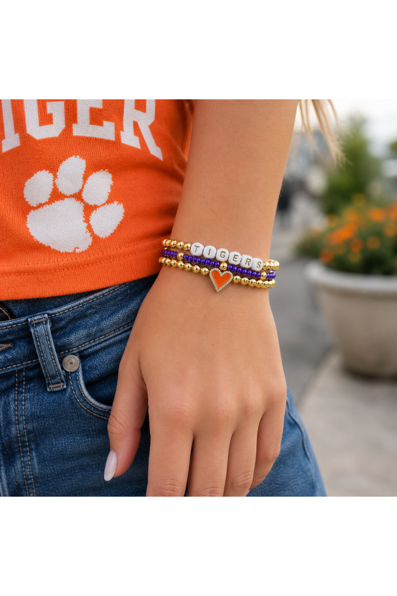 Clemson Love My College Bracelet Stack, Alternate, color, Yellow Gold