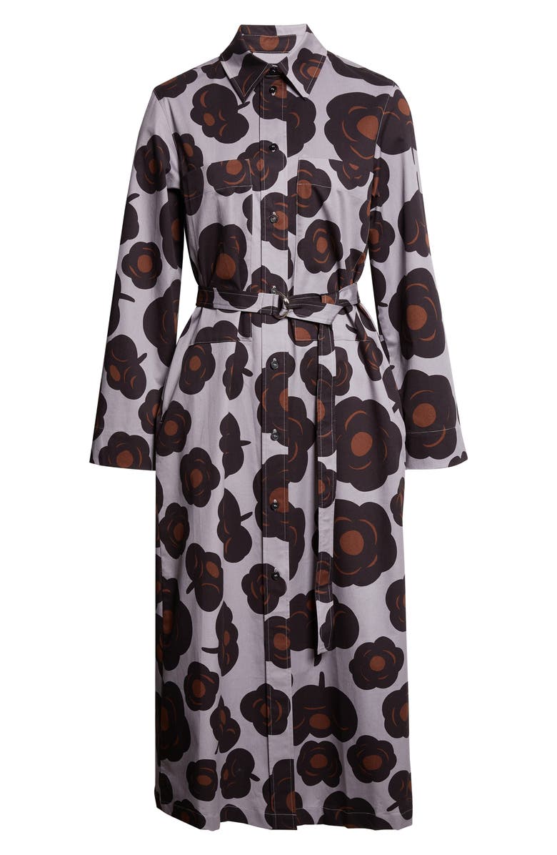 Marimekko Molly Tumma Floral Long Sleeve Twill Shirtdress, Alternate, color, Grey Black Brown