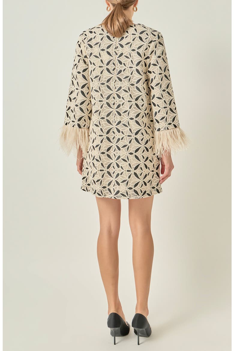 Crochet Minidress with Feather Cuffs, Alternate, color, CREAM/ BLACK