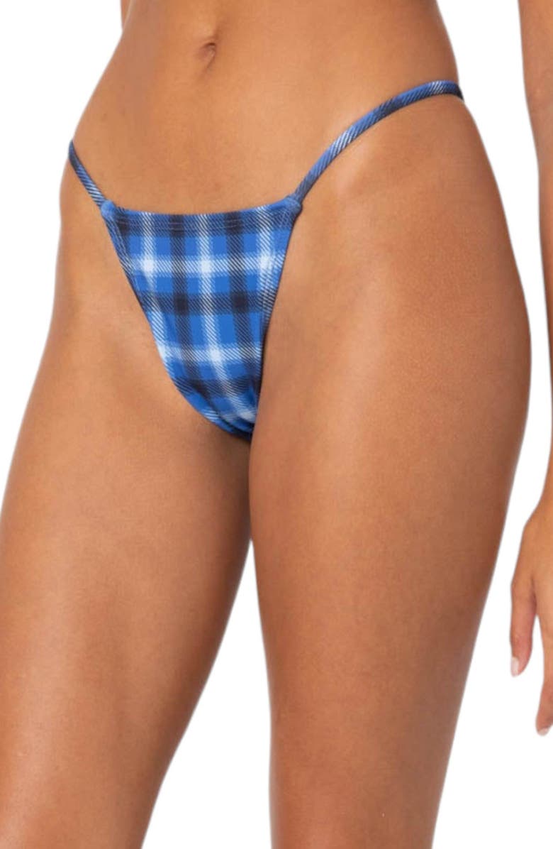EDIKTED Preppy Plaid Print Bikini Bottoms, Alternate, color, Blue